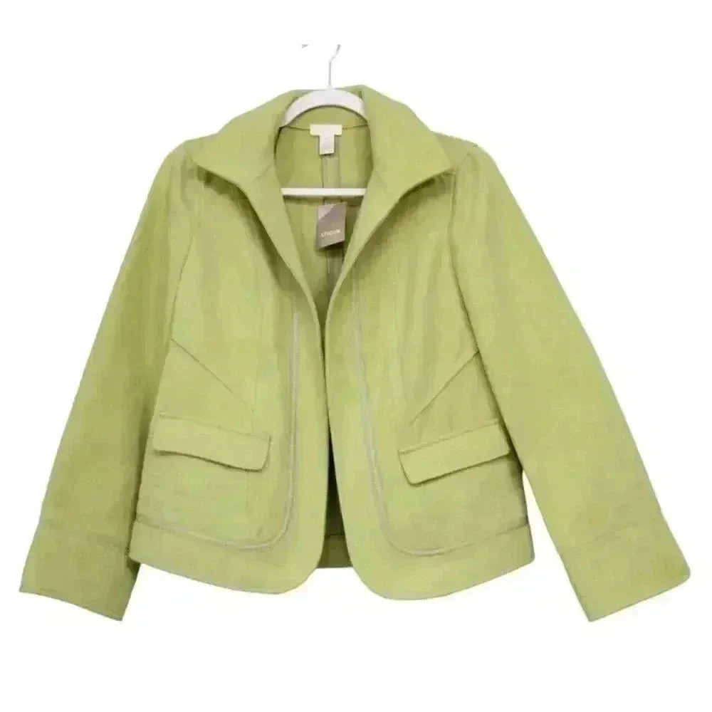NWT Chico's Jacket Coat Blazer Size 0 XS Smooth Plush Green Classic Cozy Open